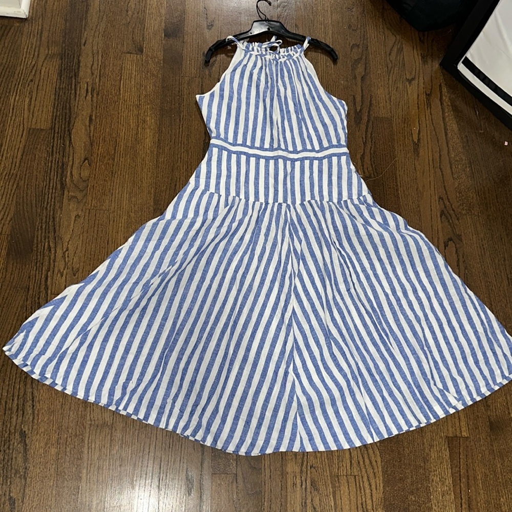 Eliza J Stripped Sleeveless Halter Fit and Flare Dress 14 - Picture 3 of 15